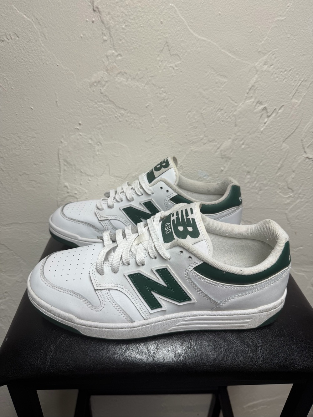 New Balance White & Dark Green Retro 480 Low-Top Sneakers